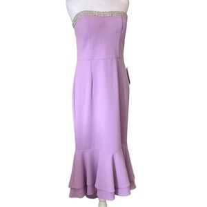 VENUS Lilac Strapless Midi Dress with Rhinestone Trim